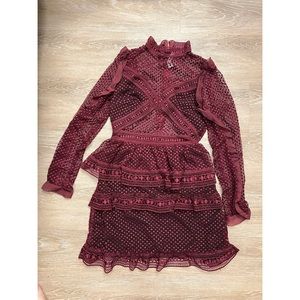 Self-portrait burgundy lace mini dress
